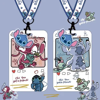 Disney Stitch Mickey I Minnie wisi na szyi uchwyt do kart karty Kreskówka ID karty w postaci muszli skórzany pokrowiec autobus karty trzymać