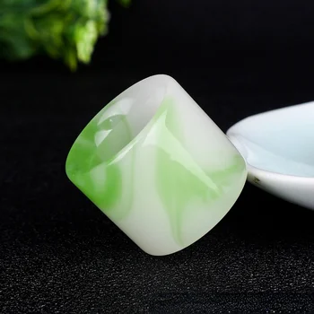 Naturalny, Biały, Zielony Jade Pierścień Chiński Ręcznie Urok Jadeite Biżuteria Akcesoria Mody Amulet dla Mężczyzn Kobiet Szczęśliwy Prezenty