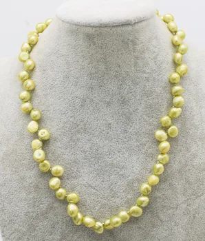 słodkowodne perły yelow zielony baroku 8*10 mm naszyjnik 17 cali sprzedaż hurtowa koraliki natura FPPJ kobieta 2018